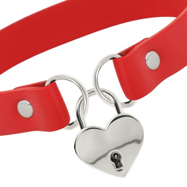 COQUETTE - CHIC DESIRE RED VEGAN LEATHER NECKLACE WITH HEART ACCESSORY WITH KEY 4